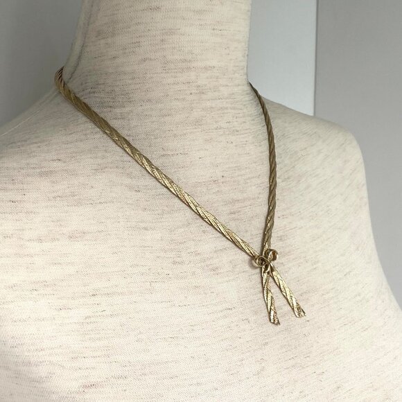 Gold Vermeil Sterling Silver 925 Italy Bow Herringbone Necklace & Bracelet Set - Picture 7 of 16